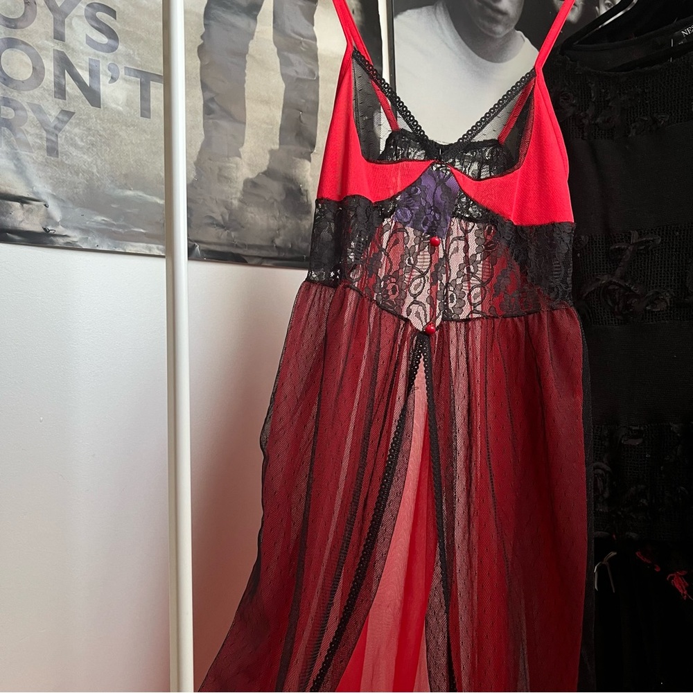 1980s goth vampire sheer lace slip gown